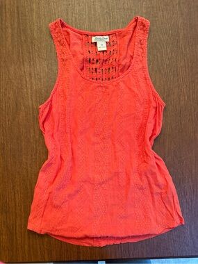 Lucky Brand Coral Orange Crochet-Detail Tank Top